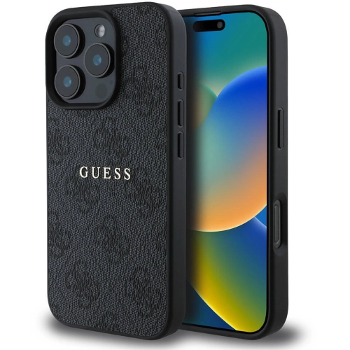 Apple iPhone 16 Pro (6.3) Kılıf Guess Orjinal Lisanslı Magsafe Şarj Özellikli 4G Desenli Yazı Logolu Kapak - Siyah