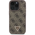 Apple iPhone 16 Pro (6.3) Kılıf Guess Orjinal Lisanslı Magsafe Şarj Özellikli PU Deri 4G Desenli Taşlı Üçgen Logolu Kapak - Siyah