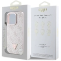 Apple iPhone 16 Pro (6.3) Kılıf Guess Orjinal Lisanslı Magsafe Şarj Özellikli PU Deri 4G Desenli Taşlı Üçgen Logolu Kapak - Pembe
