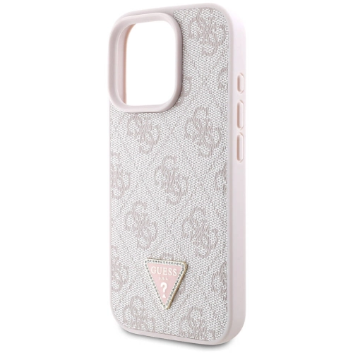 Apple iPhone 16 Pro (6.3) Kılıf Guess Orjinal Lisanslı Magsafe Şarj Özellikli PU Deri 4G Desenli Taşlı Üçgen Logolu Kapak - Kahverengi