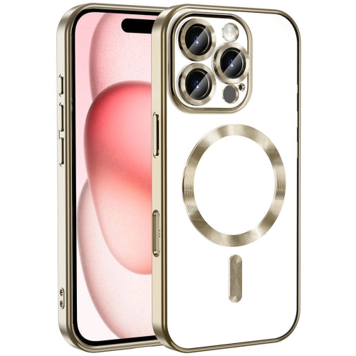 Apple iPhone 16 Pro (6.3) Kılıf Kamera Korumalı Şeffaf Magsafe Wireless Şarj Özellikli Demre Kapak - Gold