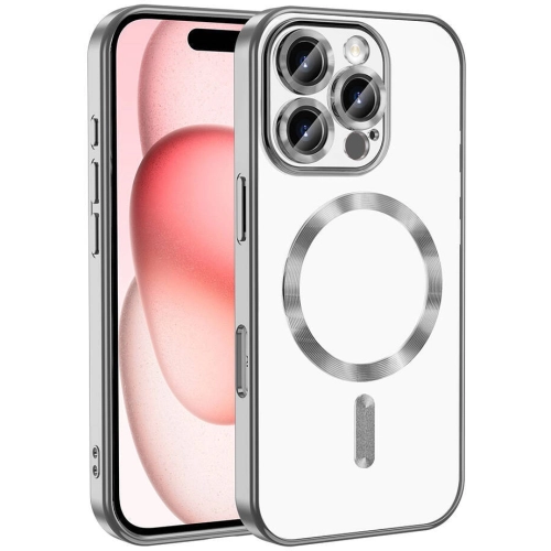 Apple iPhone 16 Pro (6.3) Kılıf Kamera Korumalı Şeffaf Magsafe Wireless Şarj Özellikli Demre Kapak - Gümüş