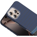 Apple iPhone 16 Pro (6.3) ile Uyumlu Kılıf MagSafe Şarj Özellikli Karbon Fiber Görünümlü Gros Kapak - Siyah-Lacivert
