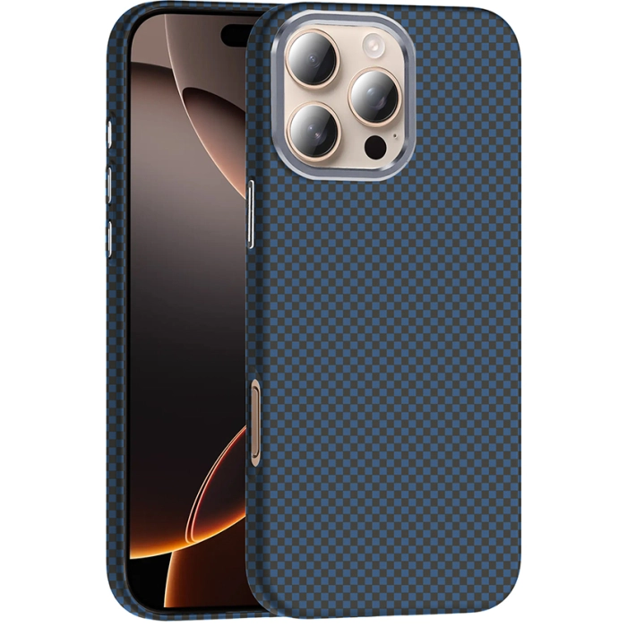 Apple iPhone 16 Pro (6.3) ile Uyumlu Kılıf MagSafe Şarj Özellikli Karbon Fiber Görünümlü Gros Kapak - Lacivert