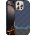 Apple iPhone 16 Pro (6.3) ile Uyumlu Kılıf MagSafe Şarj Özellikli Karbon Fiber Görünümlü Gros Kapak - Siyah-Lacivert