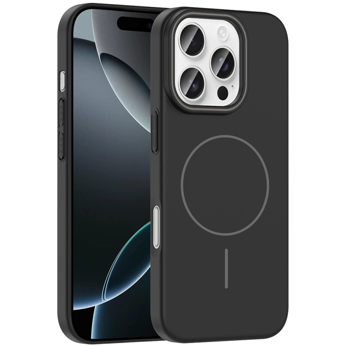 Apple iPhone 16 Pro (6.3) ile Uyumlu Kılıf Magsafe Şarj Özellikli Ruby Silikon Kapak - Siyah