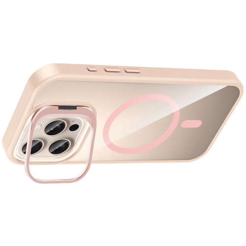 Apple iPhone 16 Pro (6.3) Kılıf Standlı ve Kamera Lens Hediyeli M-Safe Şarj Özellikli Etro Kapak - Desert Titanyum