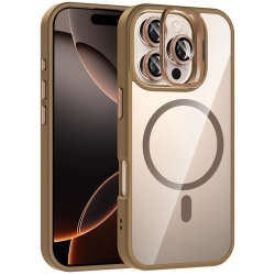 Apple iPhone 16 Pro (6.3) Kılıf Standlı ve Kamera Lens Hediyeli M-Safe Şarj Özellikli Etro Kapak - Desert Titanyum