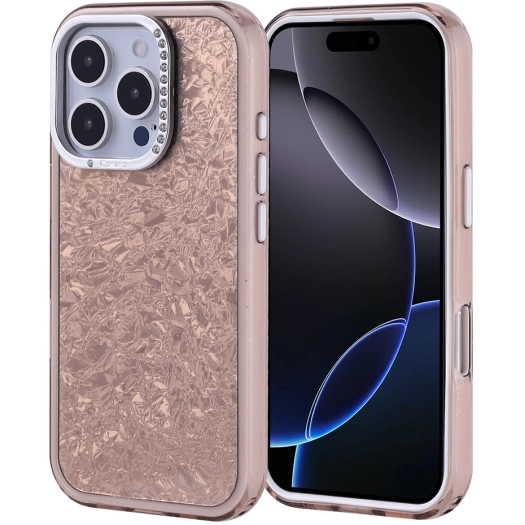 Apple iPhone 16 Pro (6.3) ile Uyumlu Kılıf Buzlu Parıltılı Lüks Kamera Lens Darbeye Dayanıklı Kapi Kapak - Gold