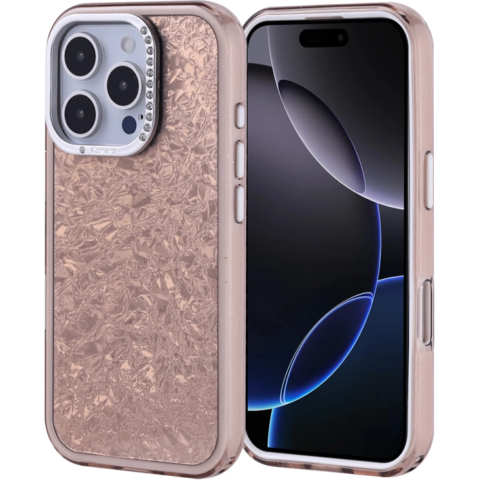 Apple iPhone 16 Pro (6.3) ile Uyumlu Kılıf Buzlu Parıltılı Lüks Kamera Lens Darbeye Dayanıklı Kapi Kapak - Gold