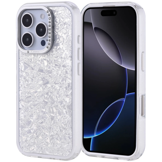 Apple iPhone 16 Pro (6.3) ile Uyumlu Kılıf Buzlu Parıltılı Lüks Kamera Lens Darbeye Dayanıklı Kapi Kapak - Gümüş