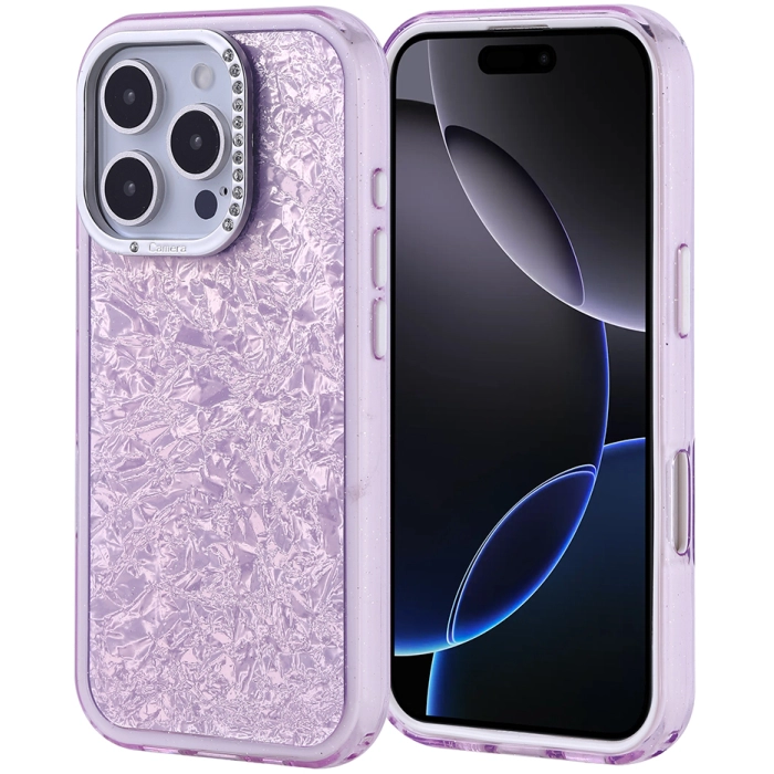 Apple iPhone 16 Pro (6.3) ile Uyumlu Kılıf Buzlu Parıltılı Lüks Kamera Lens Darbeye Dayanıklı Kapi Kapak - Lila