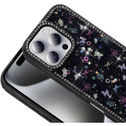 Apple iPhone 16 Pro (6.3) Kılıf Taşlı ve Simli Tasarım Lux Işıltılı Azra Kapak - Gold