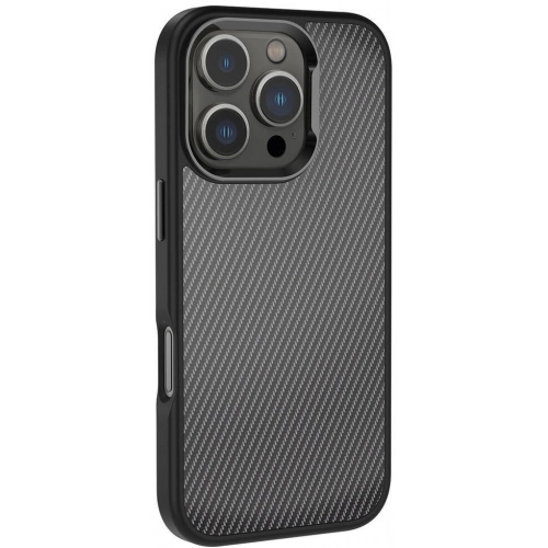 Apple iPhone 16 Pro Max (6.9) Kılıf Karbon Fiber Görünümlü Parlak Kamera Çerçeveli Venus Kapak - Rose Brown