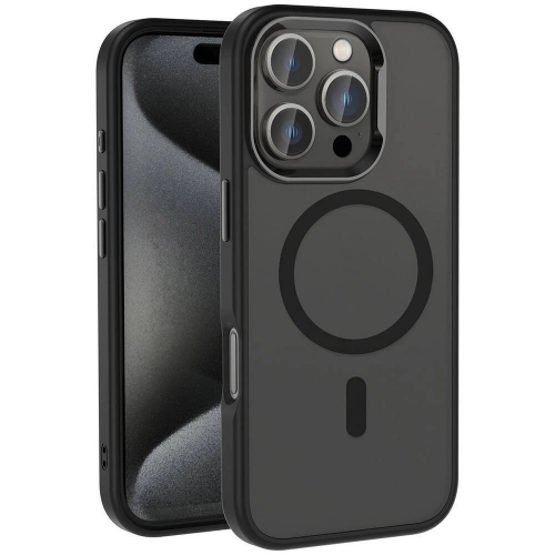 Apple iPhone 16 Pro Max (6.9)  Kılıf Magsafe Şarj Özellikli Parlak Kamera Çerçeveli Zore Kost Kapak - Siyah