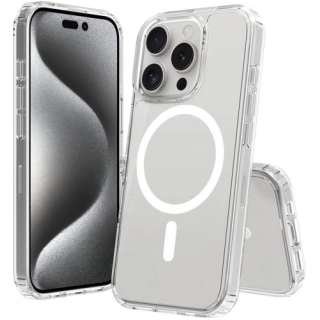 Apple iPhone 16 Pro Max (6.9) Kılıf Magsafe Şarj Özellikli Şeffaf Sert PC Embos Kapak - Şeffaf