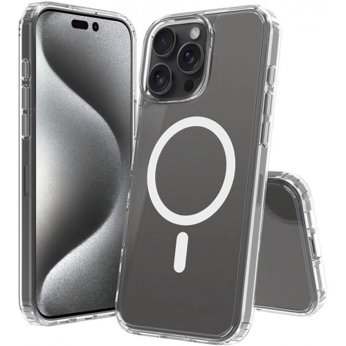 Apple iPhone 16 Pro Max (6.9) Kılıf Magsafe Şarj Özellikli Şeffaf Sert PC Embos Kapak - Şeffaf