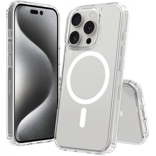 Apple iPhone 16 Pro Max (6.9) Kılıf Magsafe Şarj Özellikli Şeffaf Sert PC Embos Kapak - Şeffaf