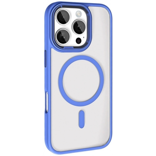 Apple iPhone 16 Pro Max (6.9) Kılıf Wireless Şarj Özellikli Zore Krom Magsafe Silikon Kapak - Mavi