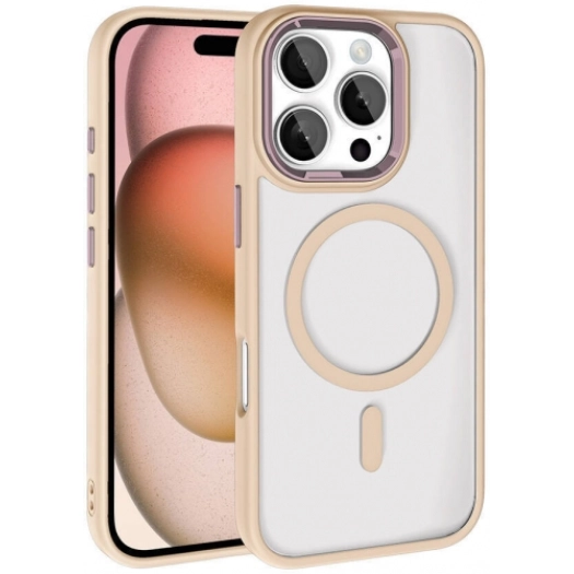 Apple iPhone 16 Pro Max (6.9) Kılıf Wireless Şarj Özellikli Zore Krom Magsafe Silikon Kapak - Rose Gold