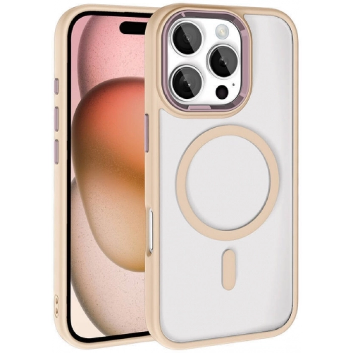 Apple iPhone 16 Pro Max (6.9) Kılıf Wireless Şarj Özellikli Zore Krom Magsafe Silikon Kapak - Rose Gold