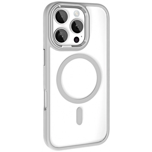 Apple iPhone 16 Pro Max (6.9) Kılıf Wireless Şarj Özellikli Zore Krom Magsafe Silikon Kapak - Titanyum-Gri