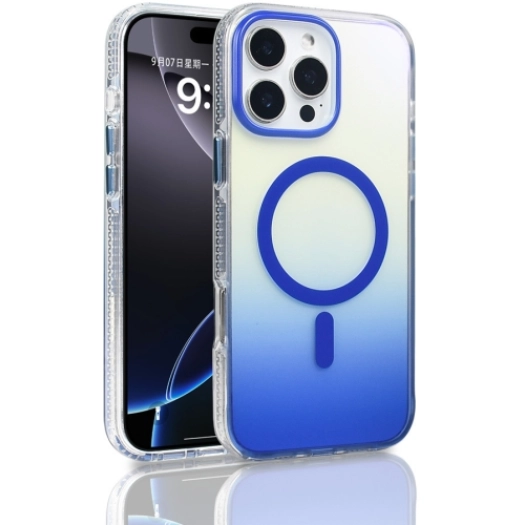 Apple iPhone 16 Pro Max (6.9) Kılıf MagSafe Destekli Kılıf, Şeffaf ve Renk Geçişli Zore Toros Kapak - Mavi