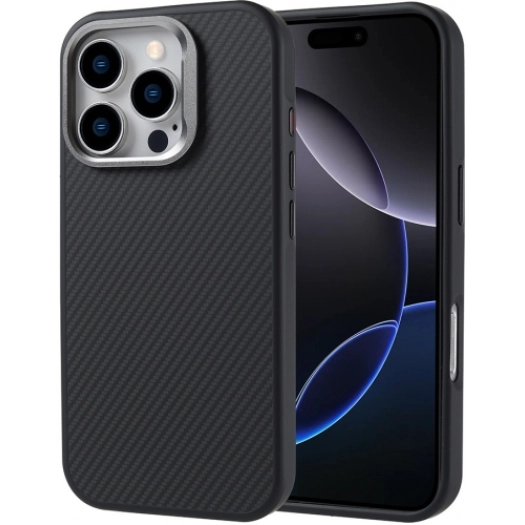 Apple iPhone 16 Pro Max (6.9) Kılıf Magsafe Şarj Özellikli Karbon Fiber Görünümlü TPU Zore Troy Kapak - Siyah