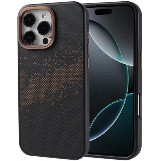 Apple iPhone 16 Pro Max (6.9) Kılıf Magsafe Şarj Özellikli Karbon Fiber Tasarımlı İnce Vave Kapak - Gold
