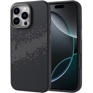 Apple iPhone 16 Pro Max (6.9) Kılıf Magsafe Şarj Özellikli Karbon Fiber Tasarımlı İnce Vave Kapak - Gri