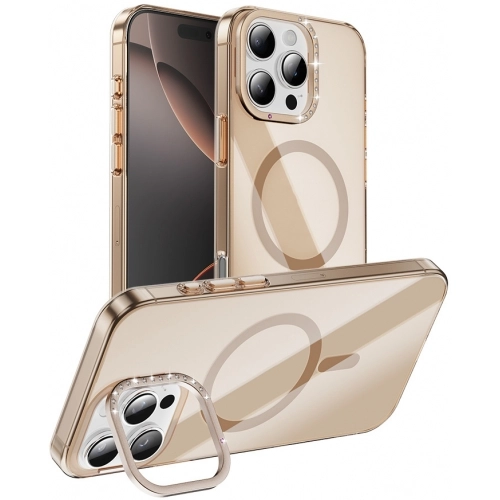 Apple iPhone 16 Pro Max (6.9) Kılıf Magsafe Şarj Özellikli Lüks Kamera Standlı Estop Kapak - Gold