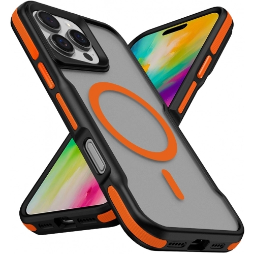 Apple iPhone 16 Pro Max (6.9) Kılıf Magsafe Şarj Özellikli Renkli Kenar Airbag Şeritli Lamer TPU MagSafe Kapak - Gri