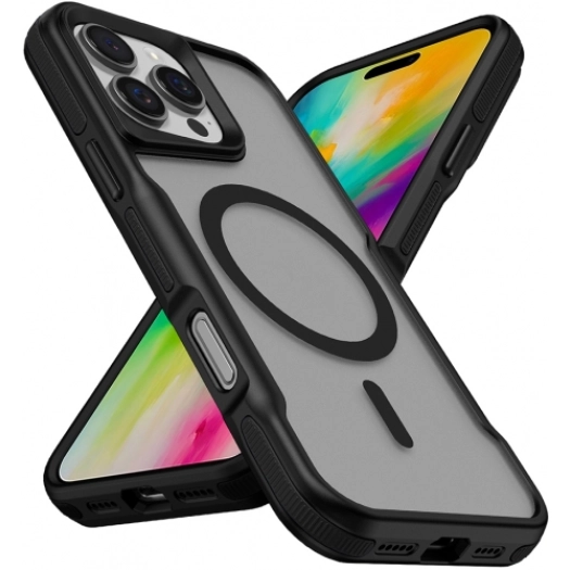 Apple iPhone 16 Pro Max (6.9) Kılıf Magsafe Şarj Özellikli Renkli Kenar Airbag Şeritli Lamer TPU MagSafe Kapak - Siyah