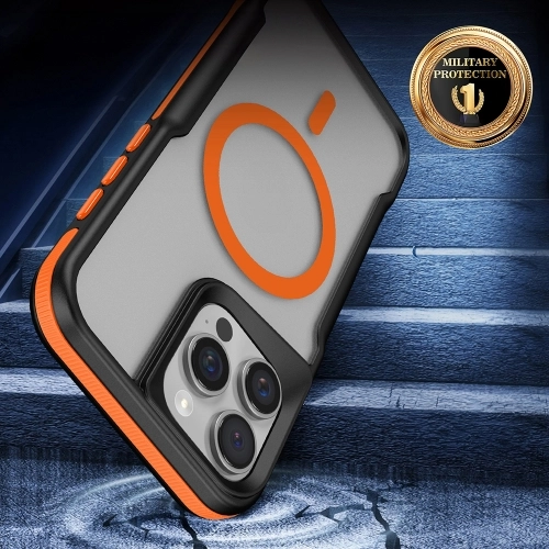 Apple iPhone 16 Pro Max (6.9) Kılıf Magsafe Şarj Özellikli Renkli Kenar Airbag Şeritli Lamer TPU MagSafe Kapak - Siyah