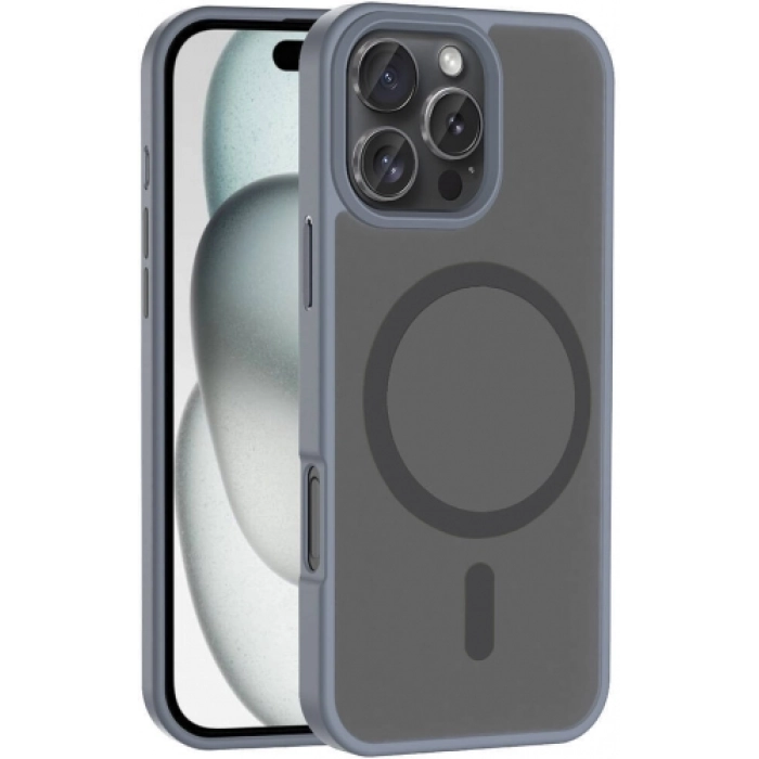 Apple iPhone 16 Pro Max (6.9) Kılıf Magsafe Şarj Özellikli Renkli Mat Arka Yüzey Sio Kapak - Gri