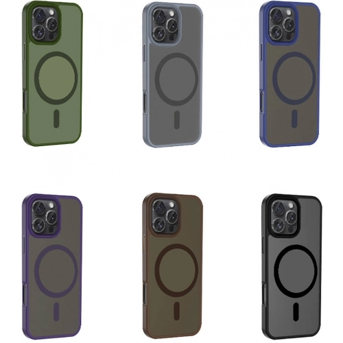 Apple iPhone 16 Pro Max (6.9) Kılıf Magsafe Şarj Özellikli Renkli Mat Arka Yüzey Sio Kapak - Koyu Mor