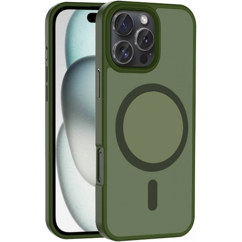 Apple iPhone 16 Pro Max (6.9) Kılıf Magsafe Şarj Özellikli Renkli Mat Arka Yüzey Sio Kapak - Koyu Yeşil