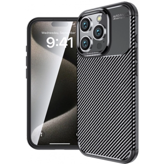 Apple iPhone 16 Pro Max (6.9) Kılıf Silikon Parmak İzi Bırakmayan Karbon Soft Negro Kapak - Siyah