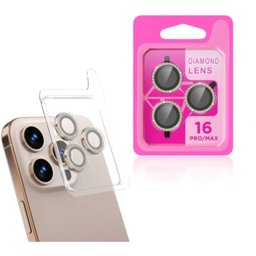 Apple iPhone 16 Pro Max (6.9) Lens Kamera Koruyucu Taşlı Parmak İzi Bırakmaz CL-06 - Desert Titanyum