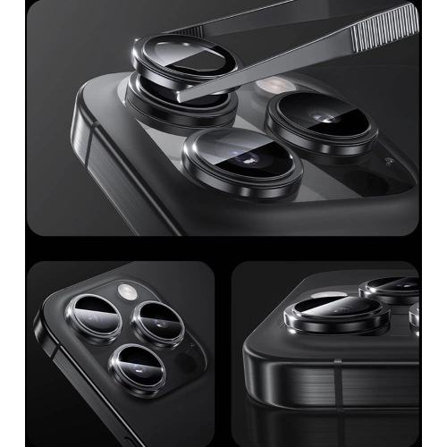 Apple iPhone 16 Pro Max Benks Parlama Önleyici Glass Warrior Metal Kamera Lens Koruyucu - Siyah