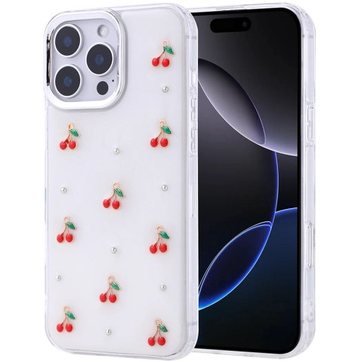 Apple iPhone 16 Pro Max (6.9) Kılıf Airbag Tasarımlı Simli Şeffaf Zore Kutup Kapak - Kiraz