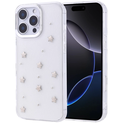 Apple iPhone 16 Pro Max (6.9) Kılıf Airbag Tasarımlı Simli Şeffaf Zore Kutup Kapak - Yıldız