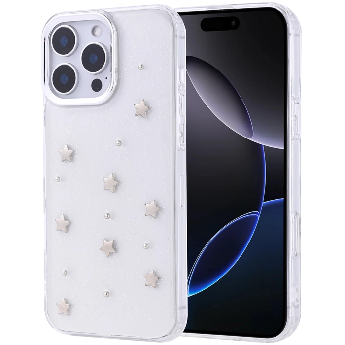 Apple iPhone 16 Pro Max (6.9) Kılıf Airbag Tasarımlı Simli Şeffaf Zore Kutup Kapak - Yıldız
