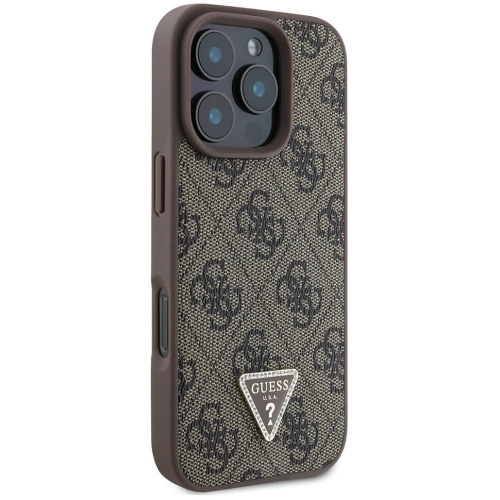 Apple iPhone 16 Pro Max (6.9) Kılıf Guess Orjinal Lisanslı Magsafe Şarj Özellikli PU Deri 4G Desenli Taşlı Üçgen Logolu Kapak - Pembe