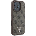 Apple iPhone 16 Pro Max (6.9) Kılıf Guess Orjinal Lisanslı Magsafe Şarj Özellikli PU Deri 4G Desenli Taşlı Üçgen Logolu Kapak - Kahverengi