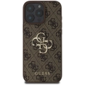 Apple iPhone 16 Pro Max (6.9) Kılıf Guess Orjinal Lisanslı PU Deri 4G Desenli Metal Büyük 4G ve Yazı Logolu Kapak - Siyah