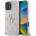 Apple iPhone 16 Pro Max (6.9) Kılıf Guess Orjinal Lisanslı PU Deri 4G Desenli Metal Büyük 4G ve Yazı Logolu Kapak - Pembe