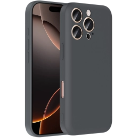 Apple iPhone 16 Pro Max (6.9) Kılıf İçi Kadife Dokulu Kartlık Hazneli Mat Vitra Silikon Kapak - Gri