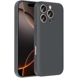 Apple iPhone 16 Pro Max (6.9) Kılıf İçi Kadife Dokulu Kartlık Hazneli Mat Vitra Silikon Kapak - Gri