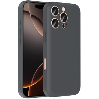 Apple iPhone 16 Pro Max (6.9) Kılıf İçi Kadife Dokulu Kartlık Hazneli Mat Vitra Silikon Kapak - Gri